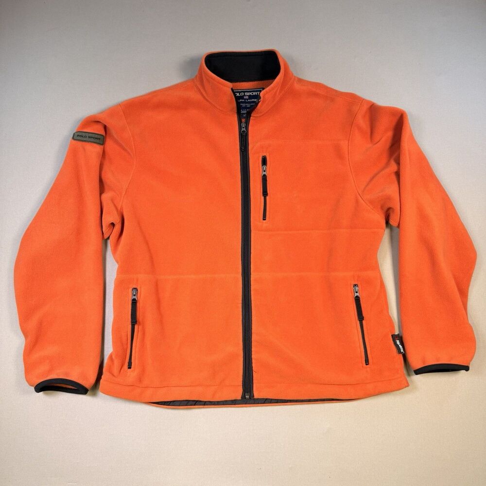 Vintage Polo Sport Ralph Lauren Orange Polartec Fleece Full Zip Jacket Sz XL